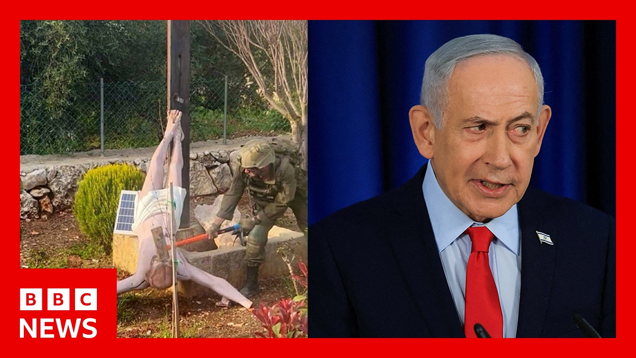 Israeli soldier destroys Jesus statue in Lebanon | BBC News
